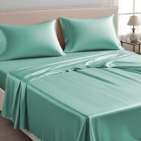 Austrian Tencel Lyocell Flat Sheet - 300 TC Cooling Bedding in Aqua Queen Size